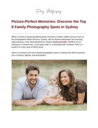Picture-Perfect Memories: Discover the Top 8 Family Photography Spots in Sydney