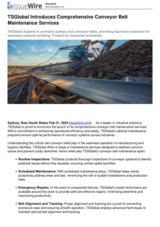 Comprehensive Conveyor Belt Maintenance Services Australia