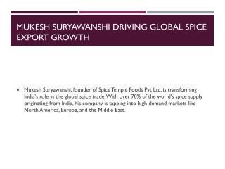 Mukesh Suryawanshi Global Spice Export Strategy via Spice Temple Foods Pvt Ltd