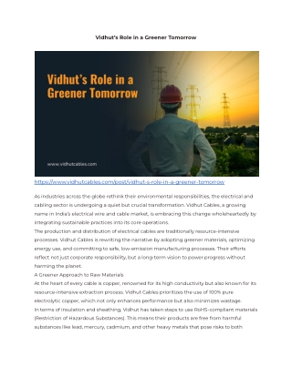 Vidhut’s Role in a Greener Tomorrow