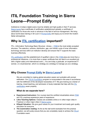 ITIL Foundation Training in Sierra Leone—Prompt Edify