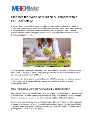 Step Into the World of Nutrition & Dietetics with a PGP Advantage