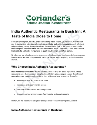 India Authentic Restaurants in Bush Inn_ A Taste of India Close to Home