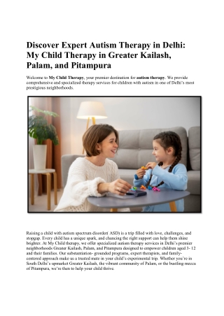 Discover Expert Autism Therapy in Delhi