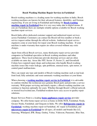 Bosch Washing Machine Repair Services in Faridabad