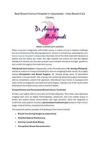 Best Breast Cancer Hospital in Vijayawada – Vida Breast Care Centre