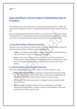 Quick and Effective Network Support Troubleshooting Steps for IT Support