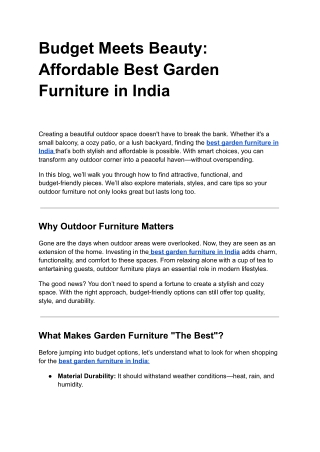 Budget Meets Beauty: Affordable Best Garden Furniture in India
