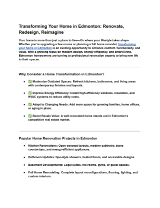 Transforming Your Home in Edmonton: Renovate, Redesign, Reimagine