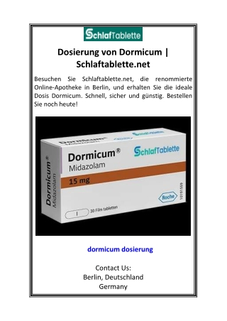 Dosierung von Dormicum  Schlaftablette.net