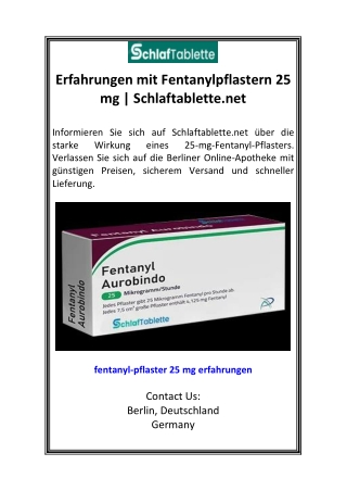 Erfahrungen mit Fentanylpflastern 25 mg  Schlaftablette.net