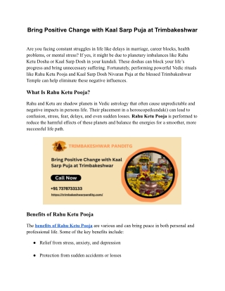 Bring Positive Change with Kaal Sarp Puja at Trimbakeshwar