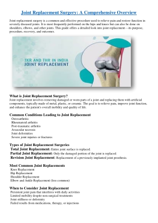 Joint Replacement Surgery: A Comprehensive Overview
