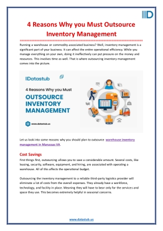 4 Reasons Why you Must Outsource Inventory Management