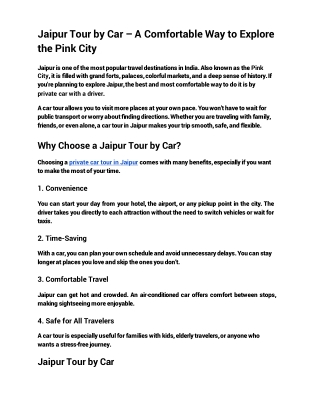 Jaipur Tour by Car – A Comfortable Way to Explore the Pink City