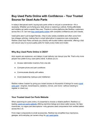 Buy Used Parts Online with Confidence – Your Trusted Source for Used Auto Parts