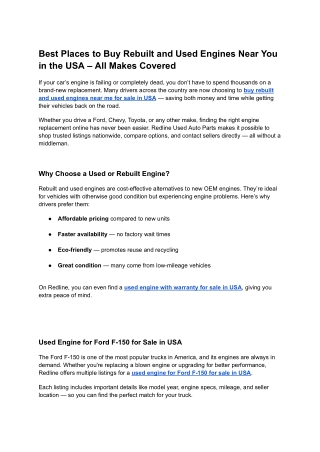 Best Places to Buy Rebuilt and Used Engines Near You in the USA – All Makes Covered