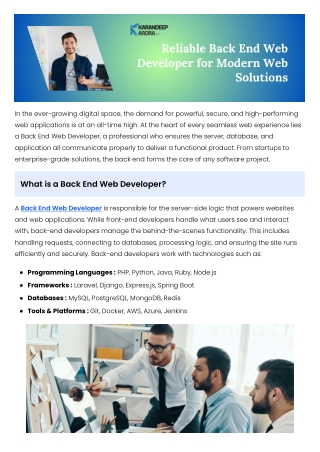 Skilled Back End Web Developer for Scalable Solutions