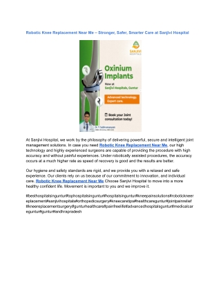 Robotic Knee Replacement Near Me – Stronger, Safer, Smarter Care at Sanjivi Hosp