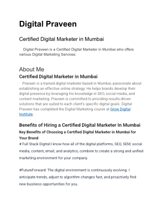 Digital Praveen is A Certified Digital Marketer in Mumbai
