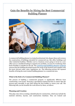 Gain the Benefits by Hiring the Best Commercial Building Planner