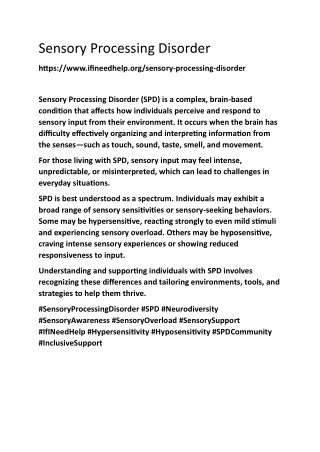 Sensory Processing Disorder