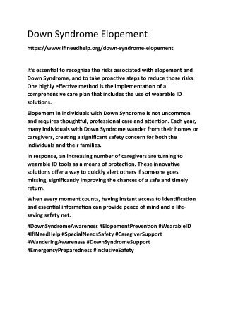 Down Syndrome Elopement