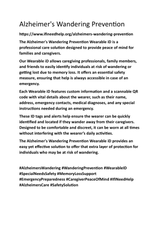 Alzheimer's Wandering Prevention