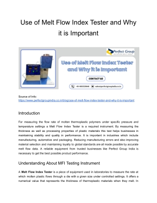 Use of Melt Flow Index Tester and Why it is Important