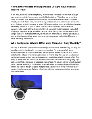 How Spinner Wheels and Expandable Designs Revolutionize Modern Travel