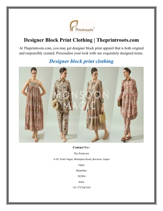 Designer Block Print Clothing Theprintroots.com
