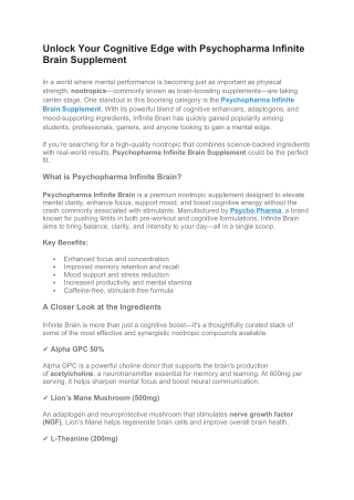 Unlock Your Cognitive Edge with Psychopharma Infinite Brain Supplement