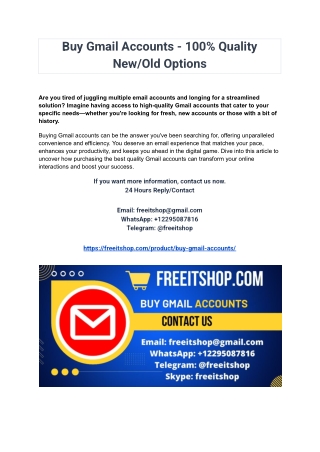 TBuy Gmail Accounts - 100% Quality New_Old Optionso