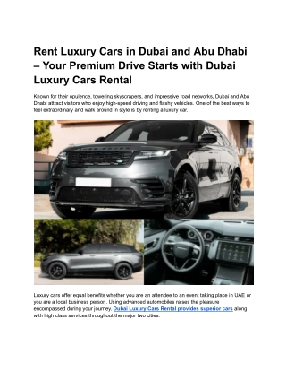 Rent Luxury Cars in Dubai and Abu Dhabi – Your Premium Drive Starts with Dubai Luxury Cars Rental
