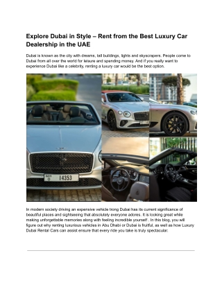 Explore Dubai in Style – Rent from the Best Luxury Car Dealership in the UAE