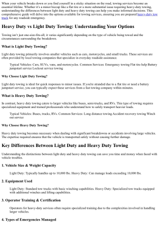 Heavy Duty vs Light Duty Towing: Understanding Your Options