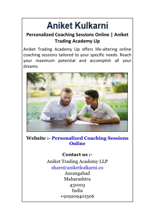 Personalized Coaching Sessions Online Aniket Trading Academy Llp