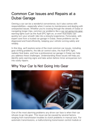 Common Car Issues and Repairs at a Dubai Garage