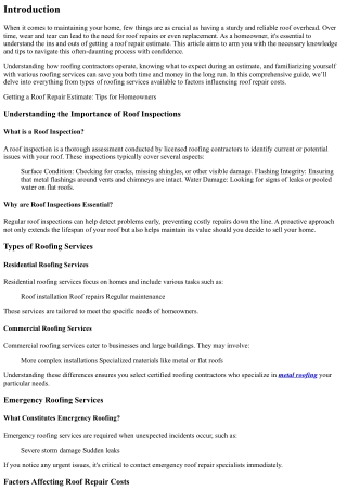 Getting a Roof Repair Estimate: Tips for Homeowners