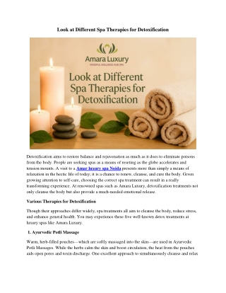 Look at Different Spa Therapies for Detoxification