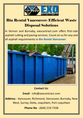Bin Rental Vancouver Efficient Waste Disposal Solutions