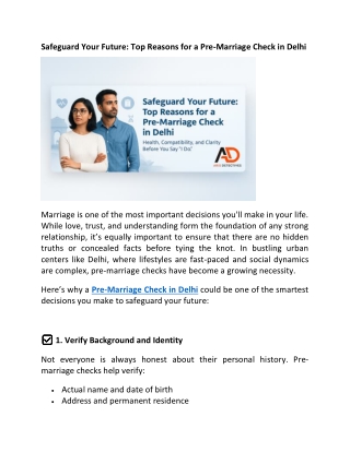 Safeguard Your Future Top Reasons for a Pre Marriage Check in Delhi
