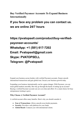 Buy Verified Payoneer Accounts To Expand Business Internationally