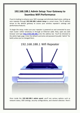 192.168.188.1 Admin Setup - Your Gateway to Seamless WiFi Performance