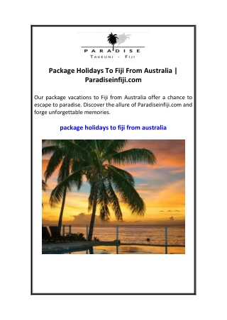 Package Holidays To Fiji From Australia  Paradiseinfiji.com