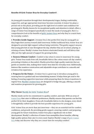 Benefits Of Girls Trainer Bras for Everyday Comfort!!