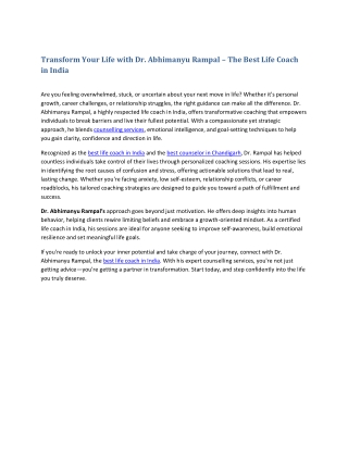 Transform Your Life with Dr. Abhimanyu Rampal – The Best Life Coach in India