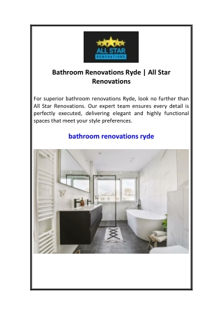 Bathroom Renovations Ryde  All Star Renovations