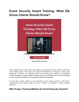 Event Security Guard Training: What Elk Grove Clients Should Know?