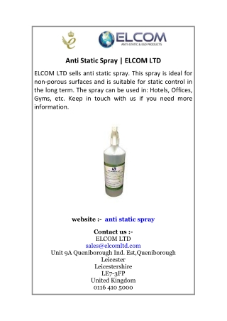 Anti Static Spray ELCOM LTD